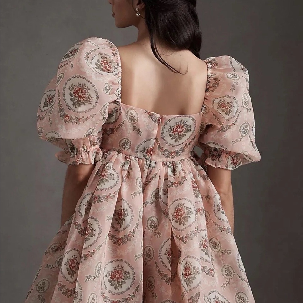 Selkie Pink Floral Medallion Puff-Sleeve Mini Dress - Picture 3 of 5